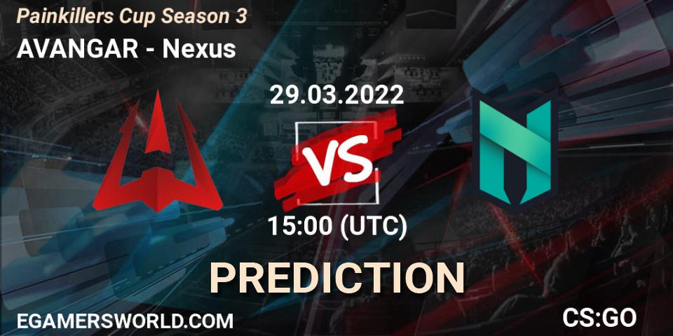 Pronósticos AVANGAR - Nexus. 29.03.2022 at 14:00. Painkillers Cup Season 3 - Counter-Strike (CS2)