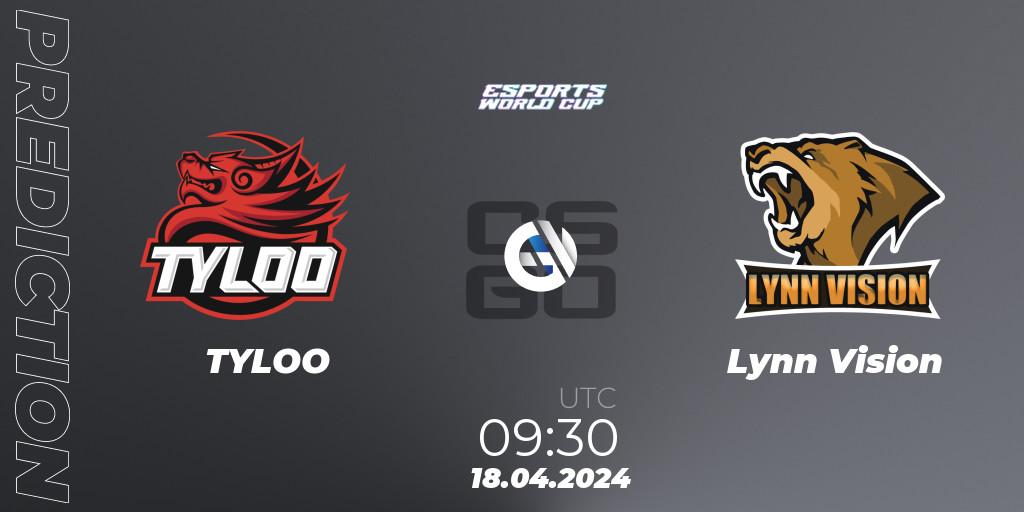 Pronósticos TYLOO - Lynn Vision. 18.04.2024 at 09:30. Esports World Cup 2024: Asian Closed Qualifier - Counter-Strike (CS2)