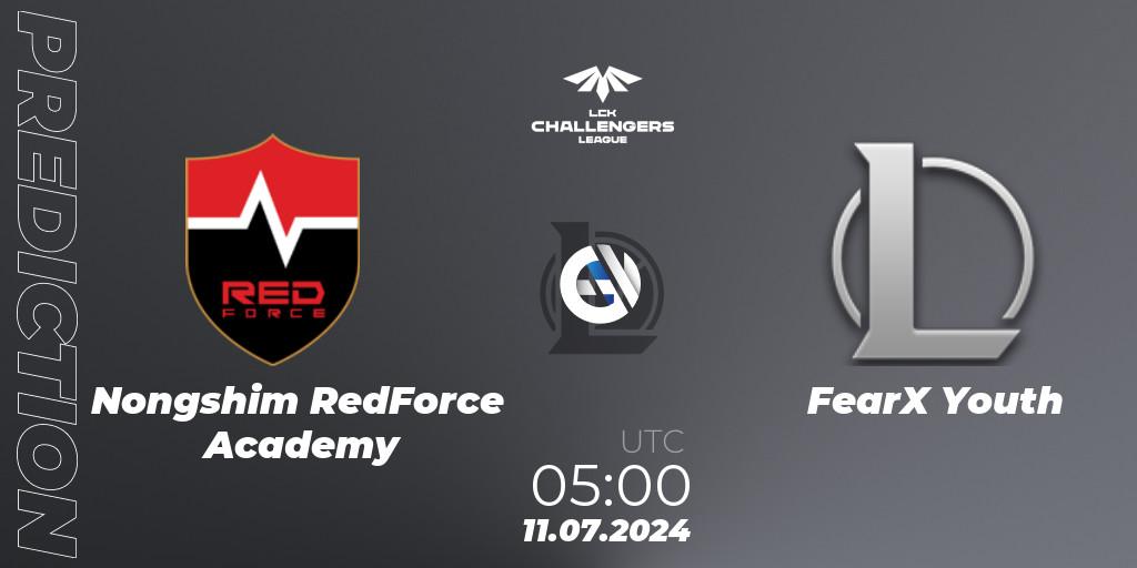 Pronósticos Nongshim RedForce Academy - FearX Youth. 11.07.2024 at 05:00. LCK Challengers League 2024 Summer - Group Stage - LoL