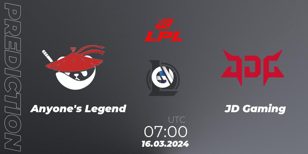 Pronósticos Anyone's Legend - JD Gaming. 16.03.24. LPL Spring 2024 - Group Stage - LoL