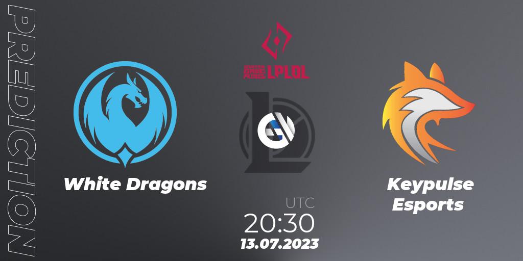 Pronósticos White Dragons - Keypulse Esports. 13.07.2023 at 20:30. LPLOL Split 2 2023 - Group Stage - LoL
