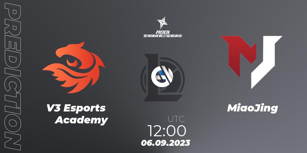 Pronósticos V3 Esports Academy - MiaoJing. 06.09.2023 at 12:00. Asia Star Challengers Invitational 2023 - LoL