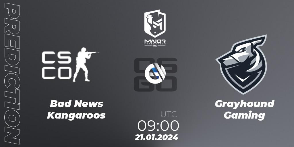 Pronósticos Bad News KangaroosN - Grayhound Gaming. 21.01.2024 at 09:00. PGL CS2 Major Copenhagen 2024 Oceania RMR Closed Qualifier - Counter-Strike (CS2)