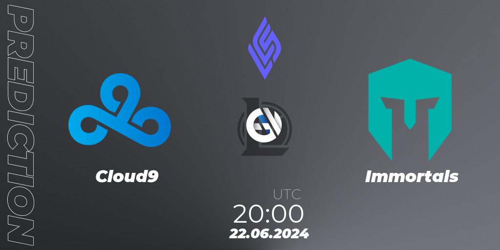 Pronósticos Cloud9 - Immortals. 22.06.2024 at 20:00. LCS Summer 2024 - Group Stage - LoL
