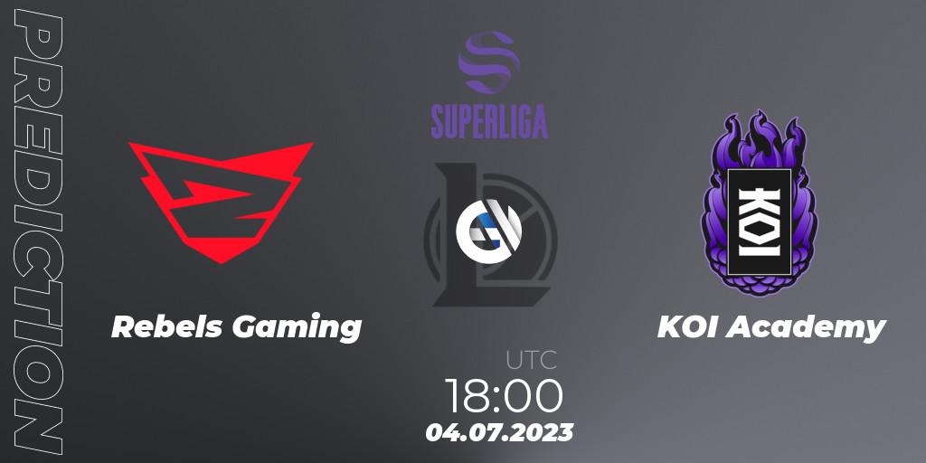 Pronósticos Rebels Gaming - KOI Academy. 04.07.2023 at 18:00. Superliga Summer 2023 - Group Stage - LoL