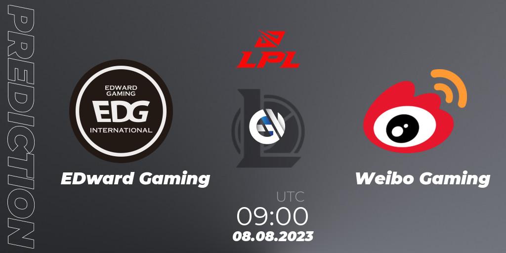 Pronósticos EDward Gaming - Weibo Gaming. 08.08.2023 at 09:00. LPL Regional Finals 2023 - LoL
