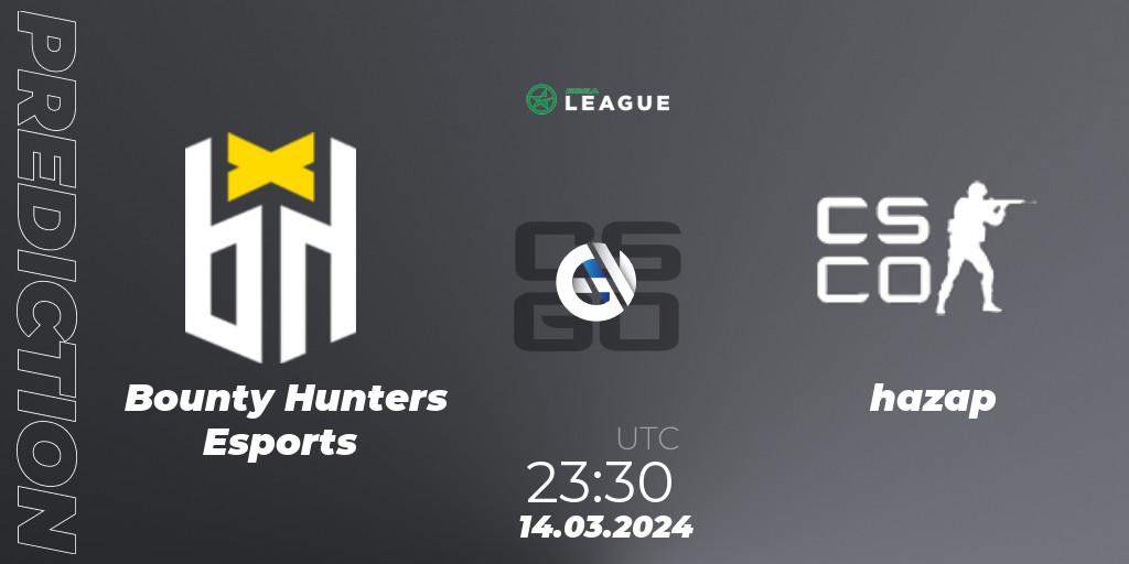 Pronósticos Bounty Hunters Esports - hazap. 14.03.2024 at 23:30. ESEA Season 48: Open Division - South America - Counter-Strike (CS2)