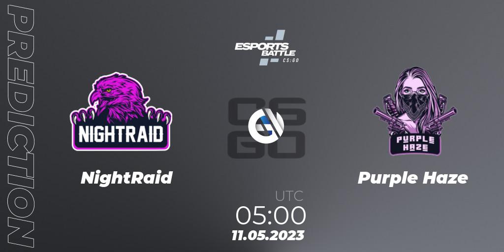 Pronósticos NightRaid - Purple Haze. 11.05.2023 at 05:00. ESportsBattle Season 18 - Counter-Strike (CS2)
