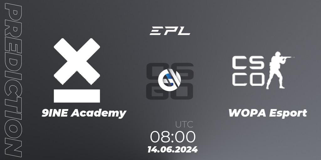 Pronósticos 9INE Academy - WOPA Esport. 14.06.2024 at 08:00. European Pro League Season 18: Division 2 - Counter-Strike (CS2)