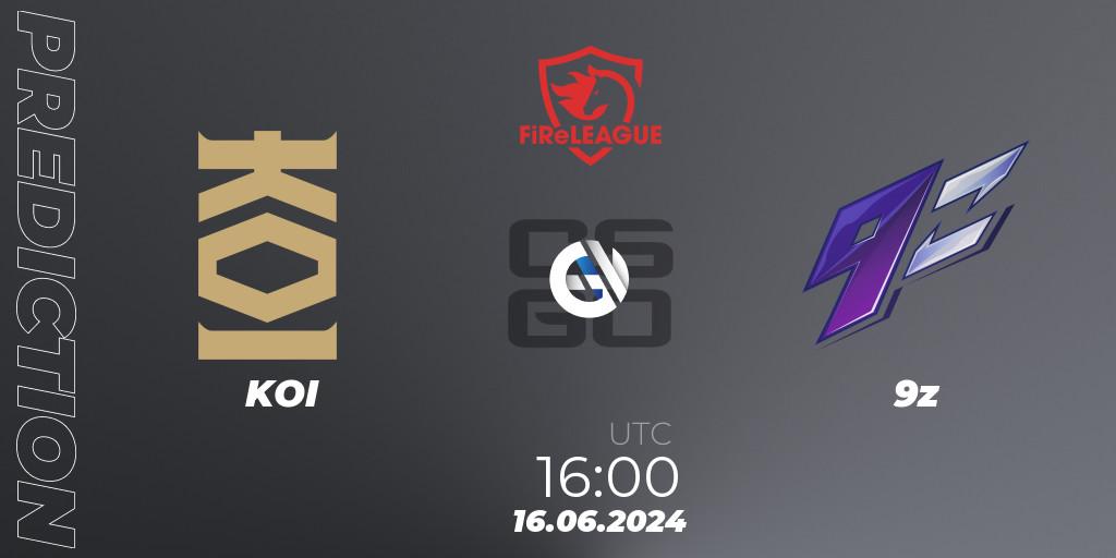 Pronósticos KOI - 9z. 16.06.2024 at 16:00. FiReLEAGUE 2023 Global Finals - Counter-Strike (CS2)