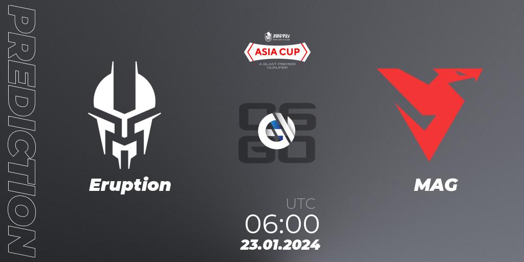 Pronósticos Eruption - MAG. 23.01.2024 at 06:00. 5E Arena Asia Cup Spring 2024: Asian Qualifier #1 - Counter-Strike (CS2)