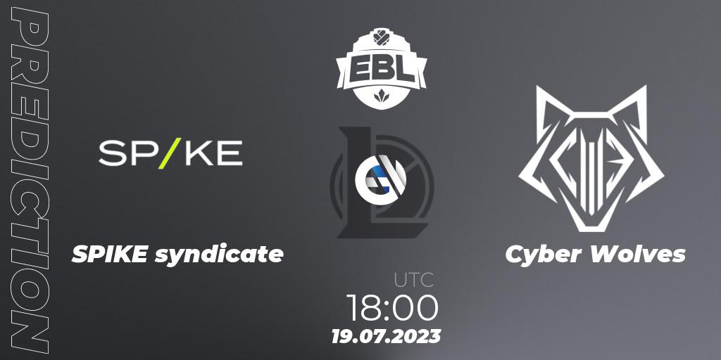 Pronósticos SPIKE syndicate - Cyber Wolves. 19.07.2023 at 18:00. Esports Balkan League Season 13 - LoL