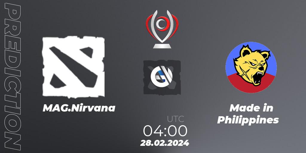 Pronósticos MAG.Nirvana - Made in Philippines. 28.02.2024 at 04:11. Opus League - Dota 2