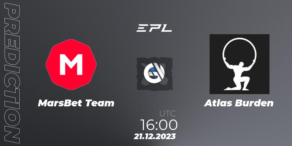Pronósticos MarsBet Team - Atlas Burden. 21.12.2023 at 16:00. European Pro League Season 15 - Dota 2