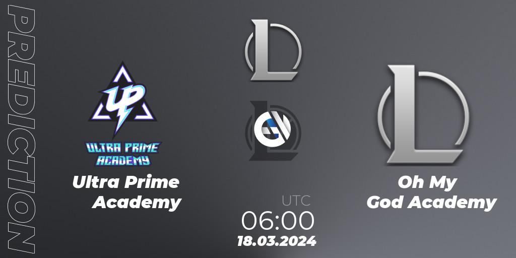 Pronósticos Ultra Prime Academy - Oh My God Academy. 18.03.2024 at 06:00. LDL 2024 - Stage 1 - LoL