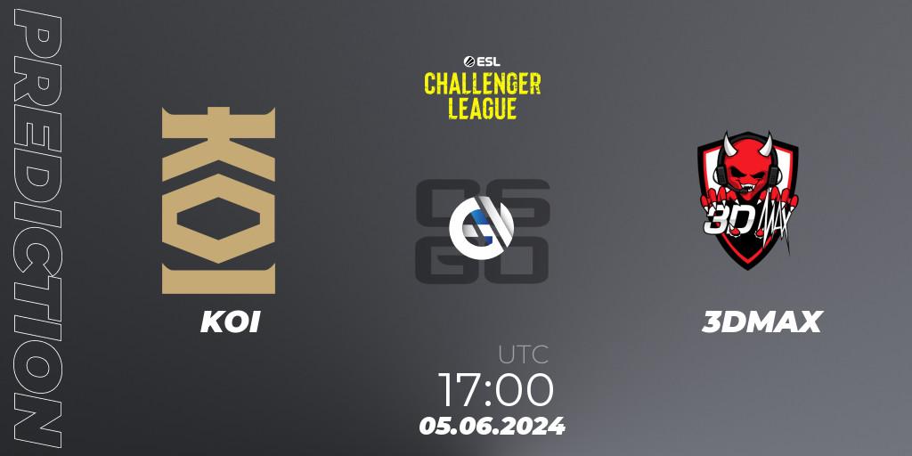 Pronósticos KOI - 3DMAX. 05.06.2024 at 17:00. ESL Challenger League Season 47: Europe - Counter-Strike (CS2)