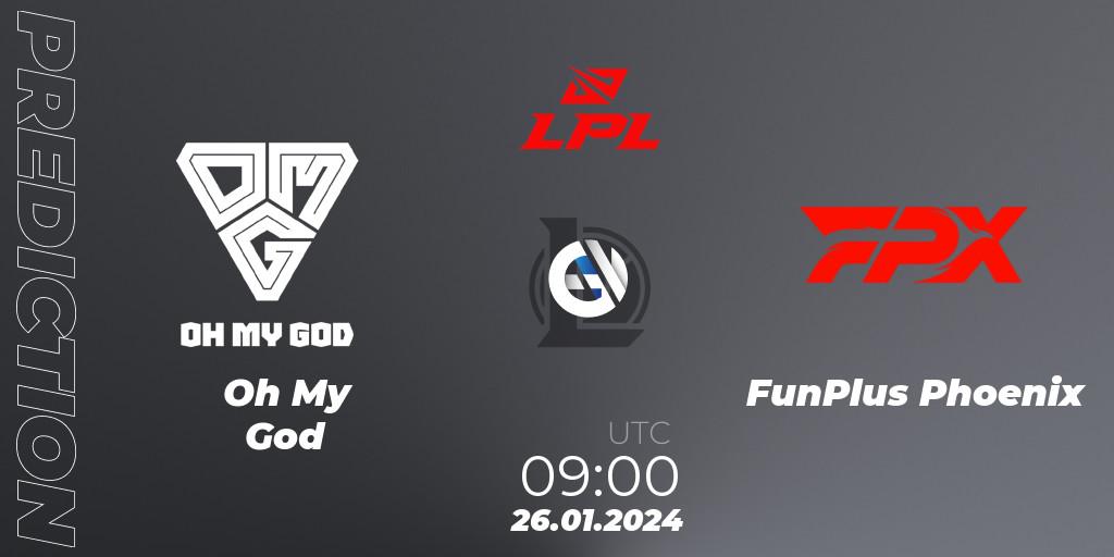 Pronósticos Oh My God - FunPlus Phoenix. 26.01.2024 at 09:00. LPL Spring 2024 - Group Stage - LoL