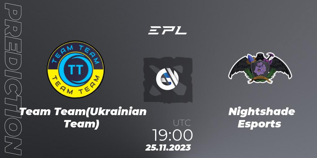 Pronósticos Team Team(Ukrainian Team) - Nightshade Esports. 24.11.2023 at 10:05. European Pro League Season 14 - Dota 2