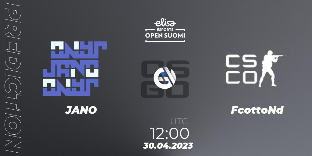 Pronósticos JANO - FcottoNd. 30.04.2023 at 12:00. Elisa Open Suomi Season 5 - Counter-Strike (CS2)