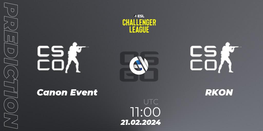 Pronósticos Canon Event - RKON. 21.02.2024 at 11:00. ESL Challenger League Season 47: Oceania - Counter-Strike (CS2)