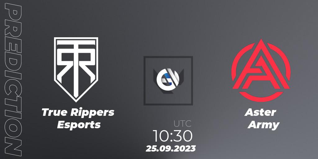 Pronósticos True Rippers Esports - Aster Army. 26.09.2023 at 10:30. Predator League 2024: India - VALORANT