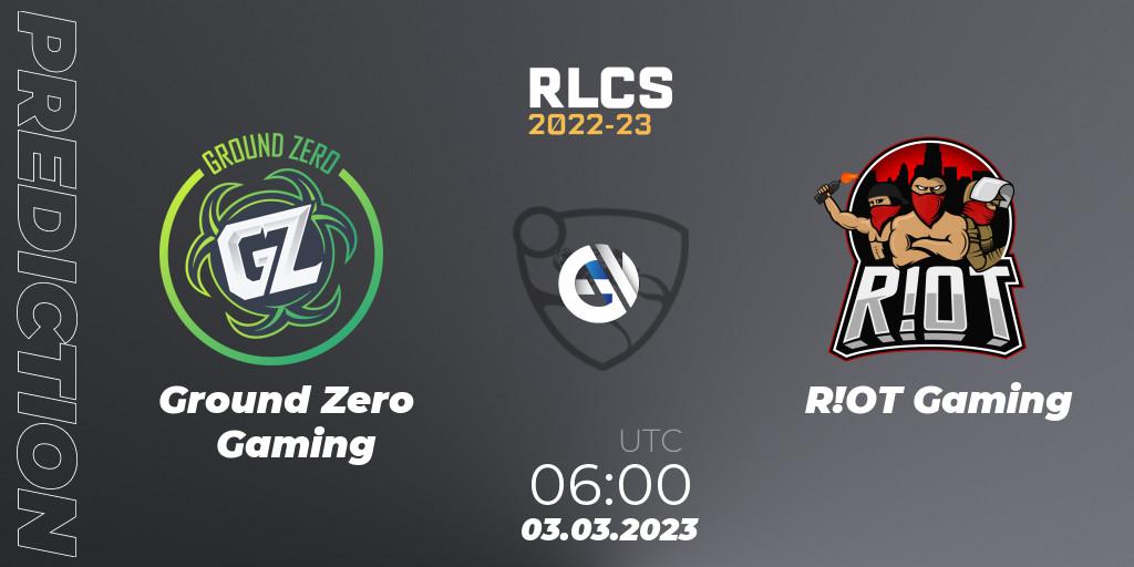 Pronósticos Ground Zero Gaming - R!OT Gaming. 03.03.2023 at 06:00. RLCS 2022-23 - Winter: Oceania Regional 3 - Winter Invitational - Rocket League