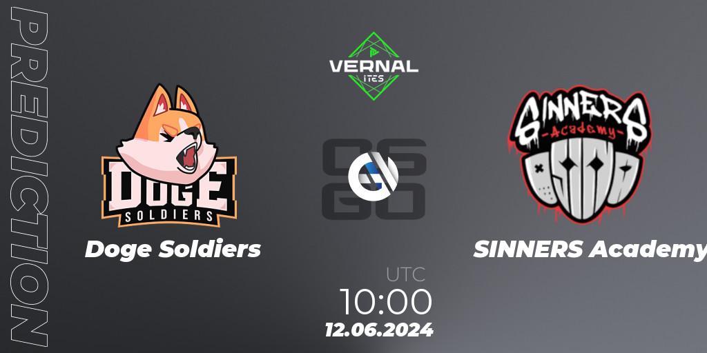 Pronósticos Doge Soldiers - SINNERS Academy. 12.06.2024 at 10:00. ITES Vernal - Counter-Strike (CS2)