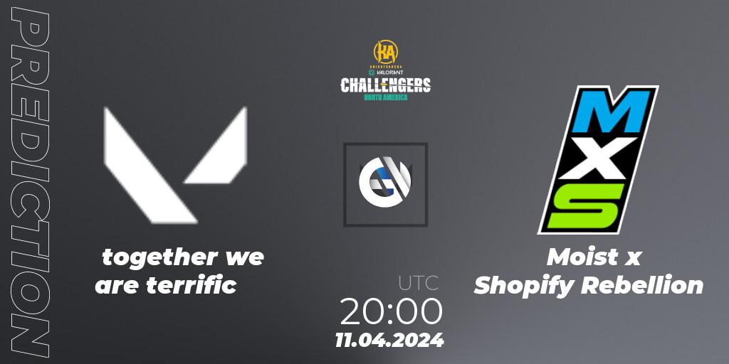 Pronósticos together we are terrific - Moist x Shopify Rebellion. 11.04.2024 at 20:00. VALORANT Challengers 2024: North America Split 1 - VALORANT