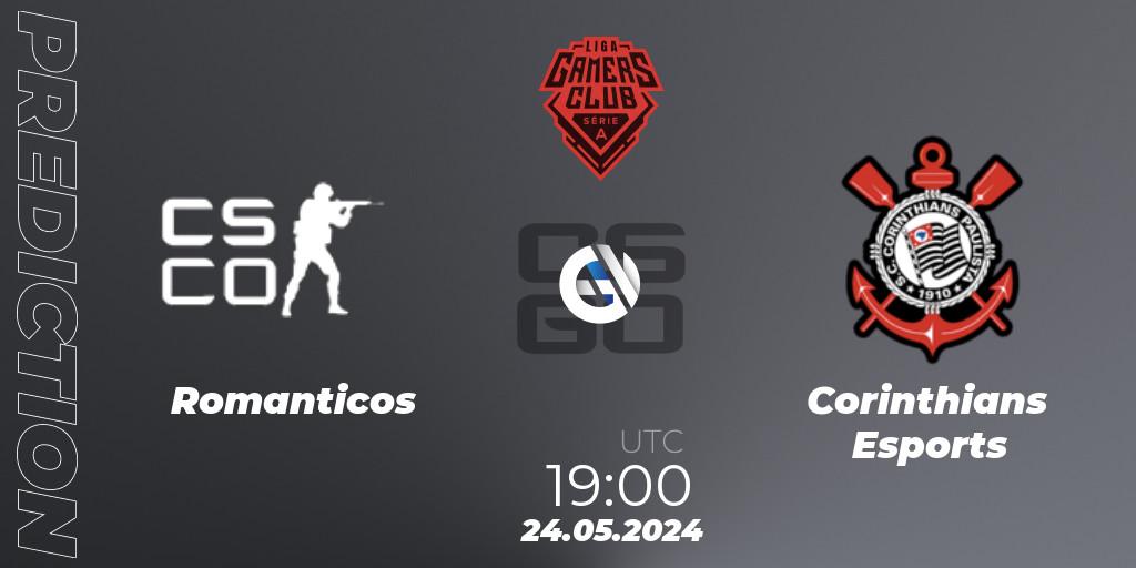 Pronósticos Romanticos - Corinthians Esports. 24.05.2024 at 19:00. Gamers Club Liga Série A: May 2024 - Counter-Strike (CS2)