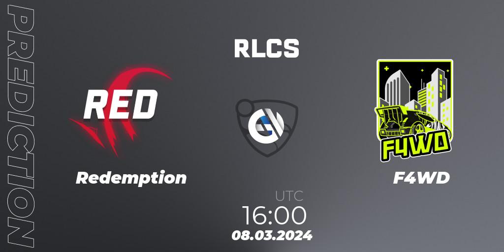Pronósticos Redemption - F4WD. 08.03.2024 at 16:00. RLCS 2024 - Major 1: Europe Open Qualifier 3 - Rocket League