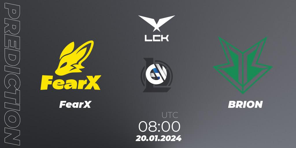 Pronósticos FearX - BRION. 20.01.2024 at 06:00. LCK Spring 2024 - Group Stage - LoL