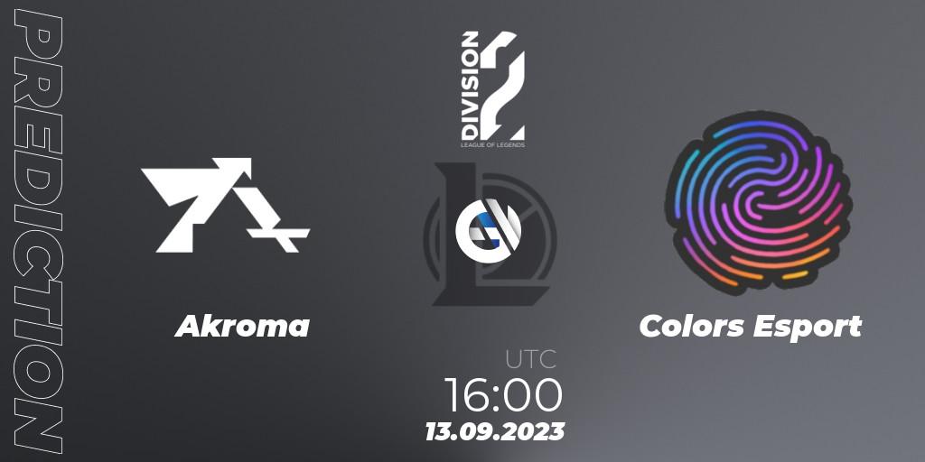 Pronósticos Akroma - Colors Esport. 13.09.2023 at 16:00. LFL Division 2 2024 - Up & Down - LoL