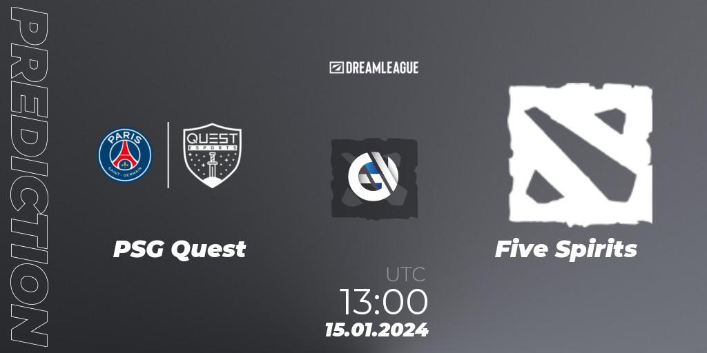 Pronósticos PSG Quest - Five Spirits. 15.01.2024 at 13:45. DreamLeague Season 22: MENA Closed Qualifier - Dota 2