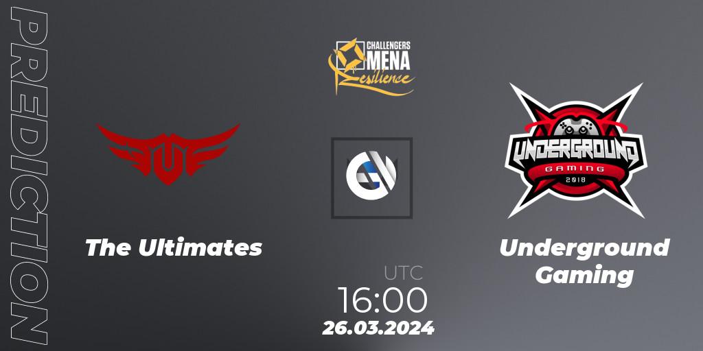 Pronósticos The Ultimates - Underground Gaming. 26.03.2024 at 18:00. VALORANT Challengers 2024 MENA: Resilience Split 1 - GCC and Iraq - VALORANT