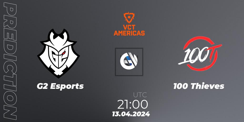 Pronósticos G2 Esports - 100 Thieves. 13.04.2024 at 21:00. VALORANT Champions Tour 2024: Americas League - Stage 1 - Group Stage - VALORANT