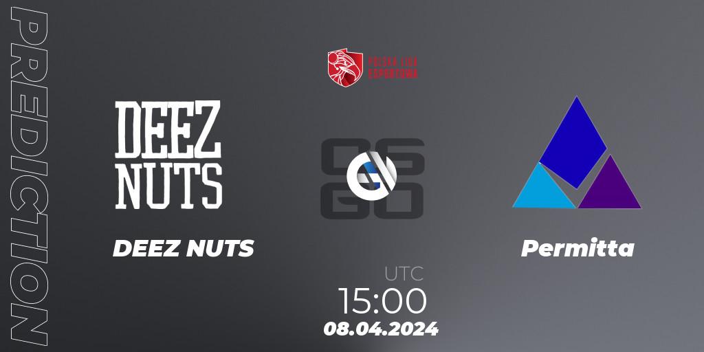 Pronósticos DEEZ NUTS - Permitta. 08.04.2024 at 15:00. Polska Liga Esportowa 2024: Split #1 - Counter-Strike (CS2)