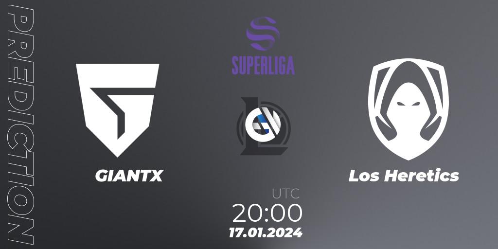 Pronósticos GIANTX Academy - Los Heretics. 17.01.2024 at 20:00. Superliga Spring 2024 - Group Stage - LoL