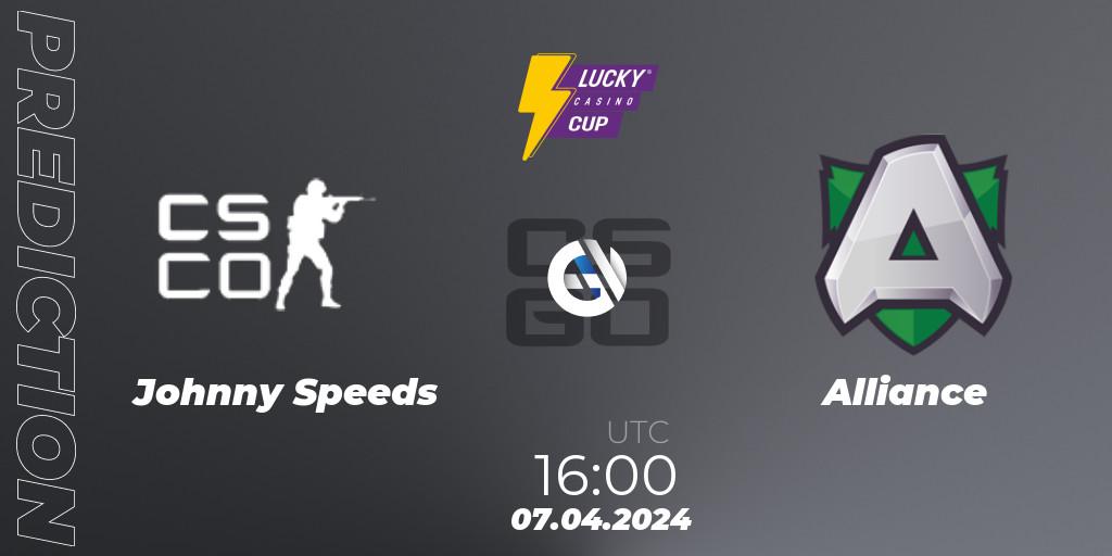 Pronósticos Johnny Speeds - Alliance. 07.04.2024 at 16:00. Esportal LuckyCasino Cup 2024 - Counter-Strike (CS2)