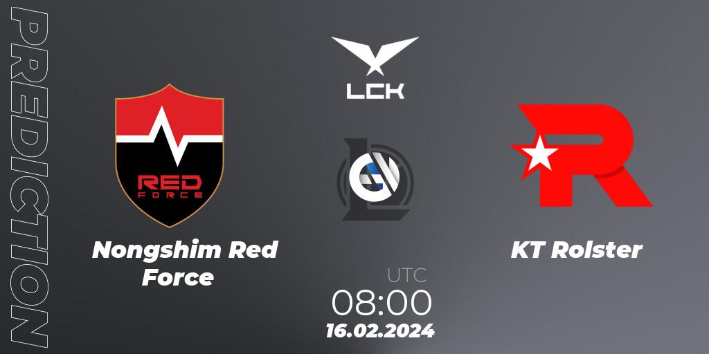 Pronósticos Nongshim Red Force - KT Rolster. 16.02.2024 at 08:00. LCK Spring 2024 - Group Stage - LoL