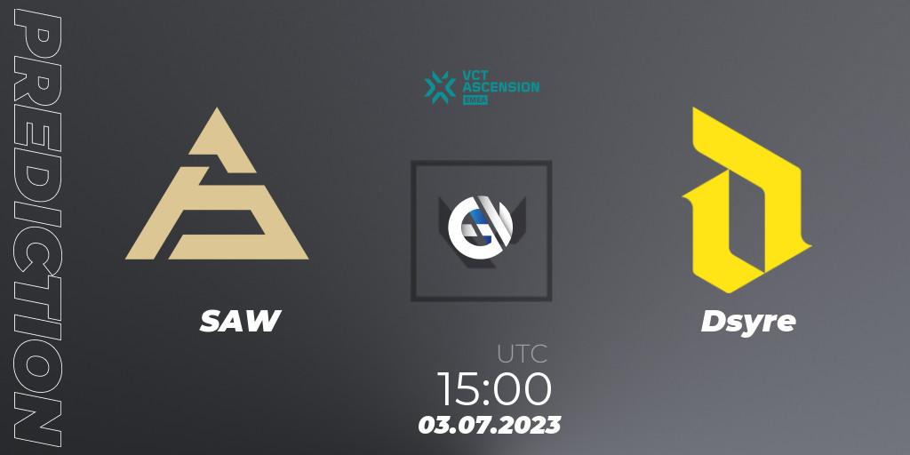 Pronósticos SAW - Dsyre. 03.07.2023 at 15:00. VALORANT Challengers Ascension 2023: EMEA - Group Stage - VALORANT