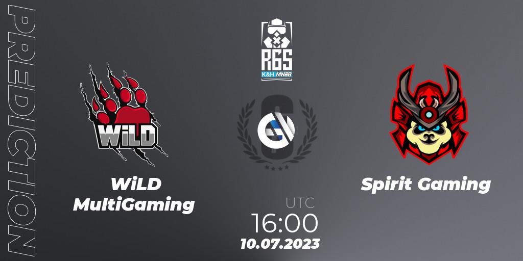 Pronósticos WiLD MultiGaming - Spirit Gaming. 10.07.2023 at 16:00. Magyar Nemzeti E-sport Bajnokság: Season 5 - Rainbow Six