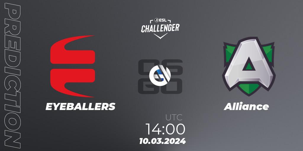 Pronósticos EYEBALLERS - Alliance. 10.03.2024 at 14:00. ESL Challenger #57: Swedish Open Qualifier - Counter-Strike (CS2)
