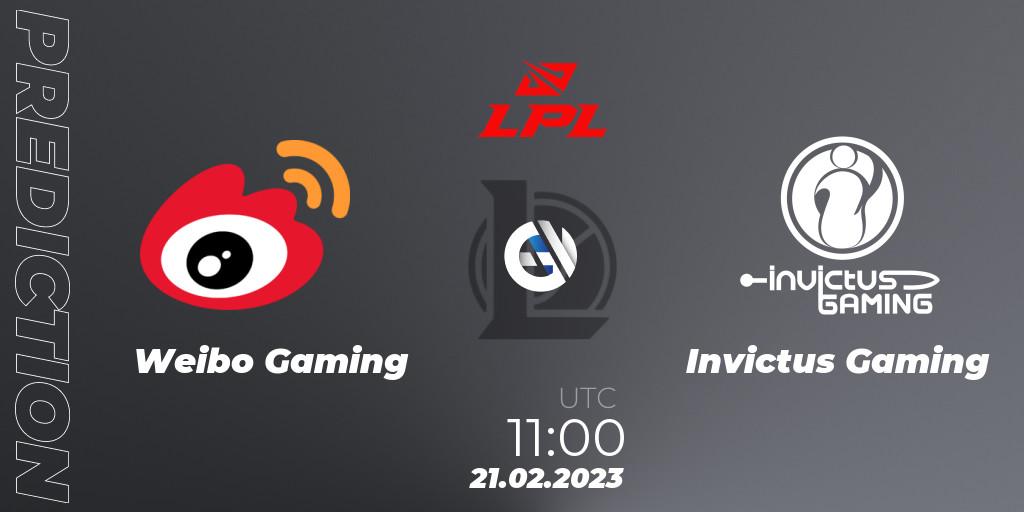 Pronósticos Weibo Gaming - Invictus Gaming. 21.02.2023 at 11:15. LPL Spring 2023 - Group Stage - LoL