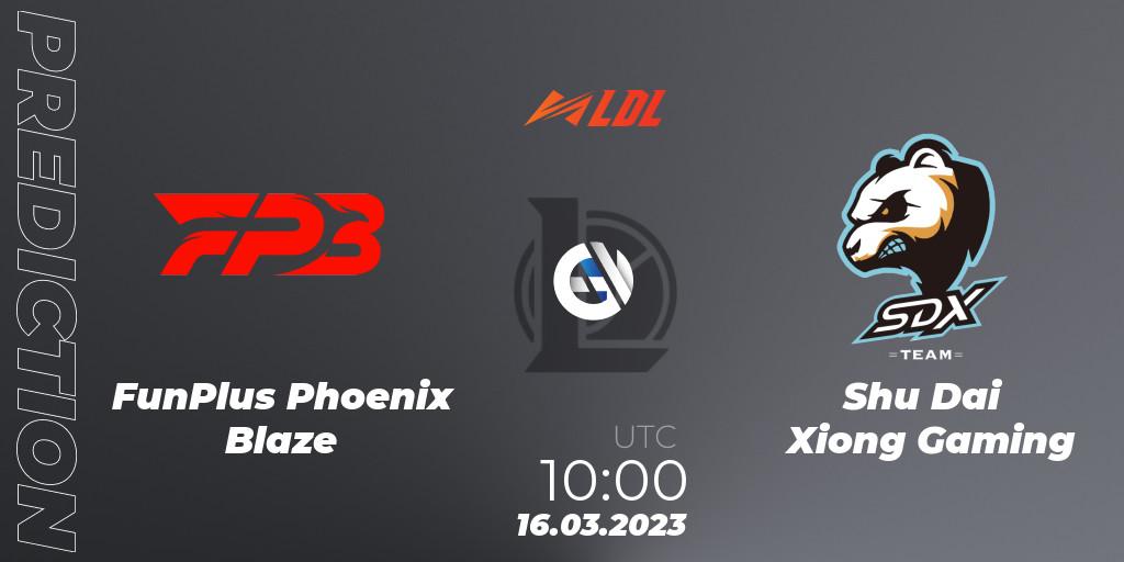 Pronósticos FunPlus Phoenix Blaze - Shu Dai Xiong Gaming. 16.03.23. LDL 2023 - Regular Season - LoL
