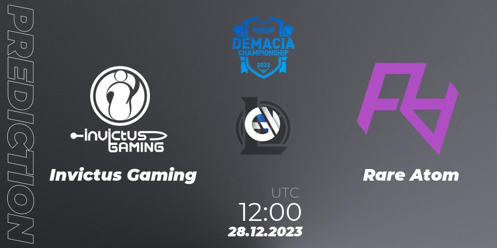 Pronósticos Invictus Gaming - Rare Atom. 28.12.2023 at 11:00. Demacia Cup 2023 Group Stage - LoL
