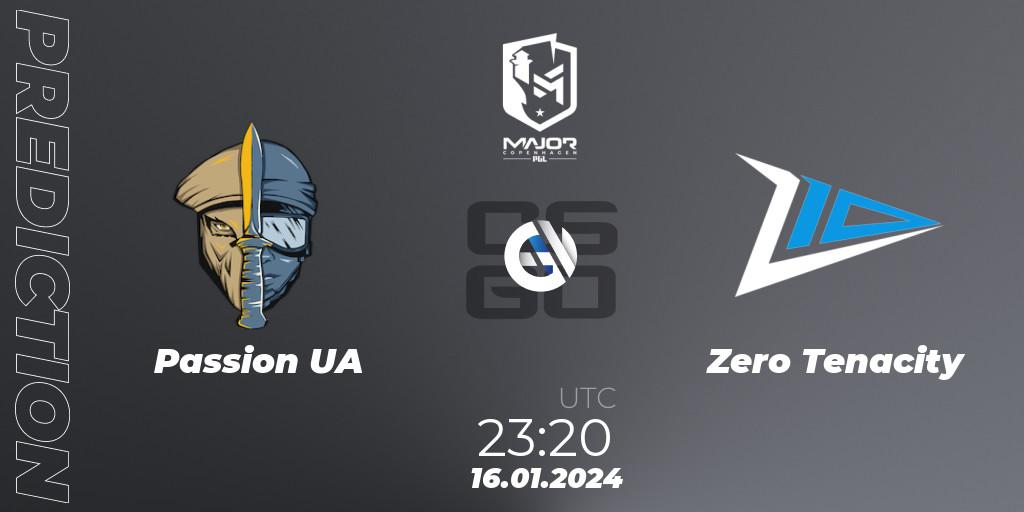 Pronósticos Passion UA - Zero Tenacity. 16.01.2024 at 23:20. PGL CS2 Major Copenhagen 2024 Europe RMR Open Qualifier 4 - Counter-Strike (CS2)