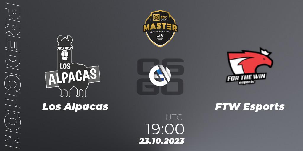 Pronósticos Los Alpacas - FTW Esports. 23.10.2023 at 19:00. Master League Portugal Season 12: Online Stage - Counter-Strike (CS2)