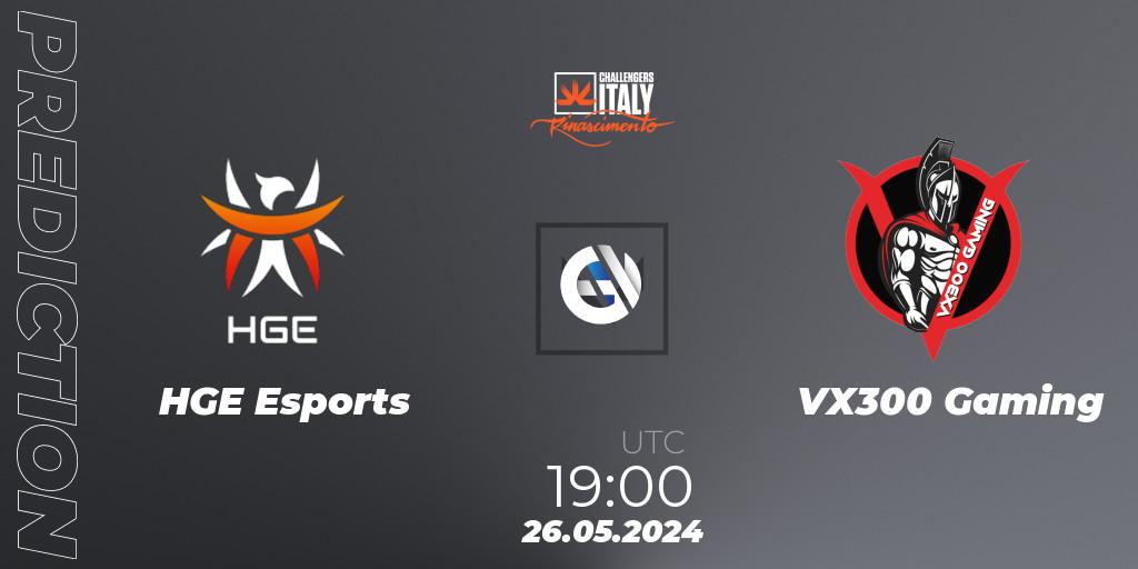 Pronósticos HGE Esports - VX300 Gaming. 26.05.2024 at 19:00. VALORANT Challengers 2024 Italy: Rinascimento Split 2 - VALORANT
