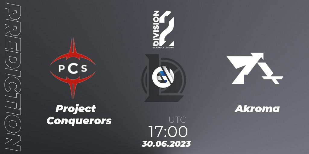 Pronósticos Project Conquerors - Akroma. 30.06.2023 at 17:00. LFL Division 2 Summer 2023 - Group Stage - LoL