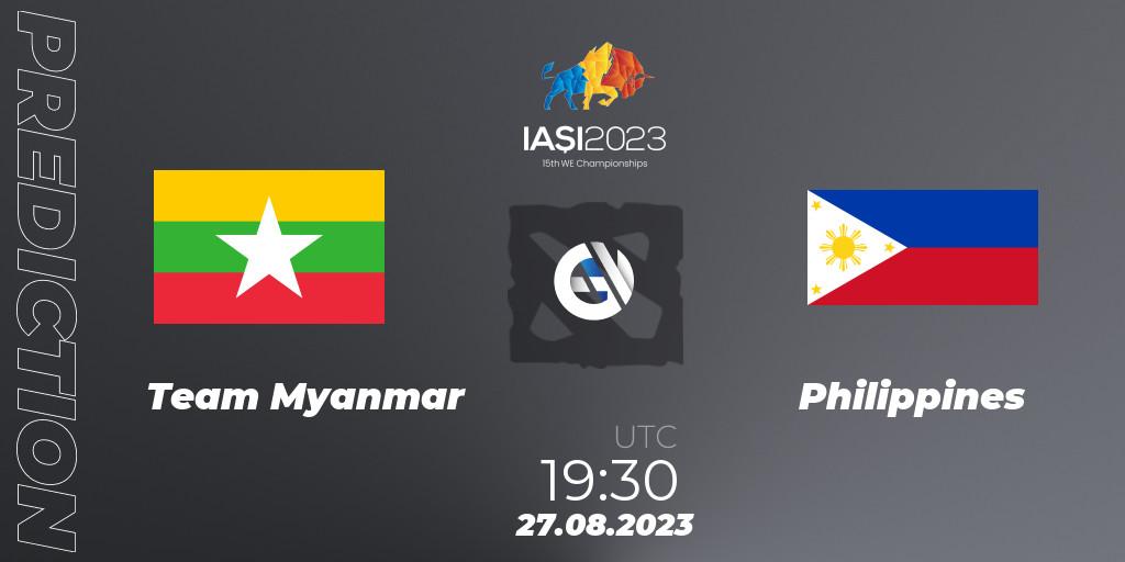 Pronósticos Team Myanmar - Philippines. 27.08.2023 at 20:30. IESF World Championship 2023 - Dota 2